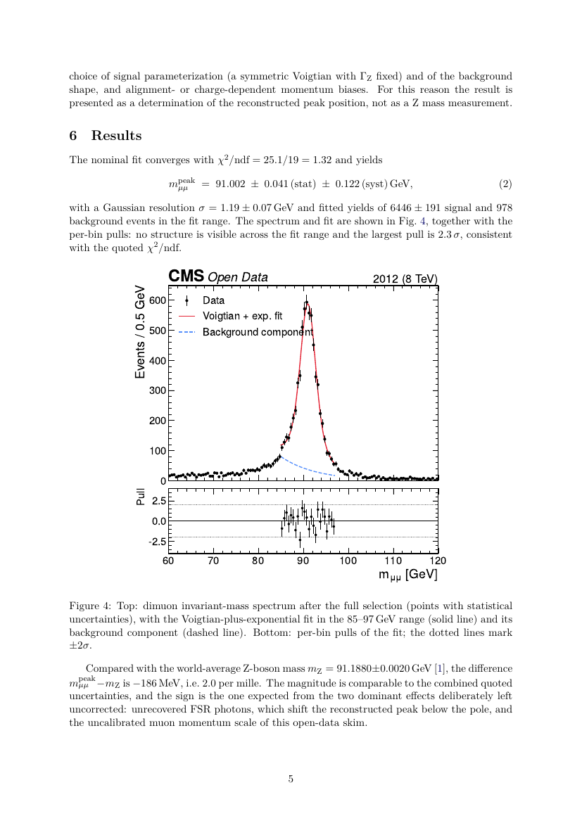 Note page 5: results, dimuon mass fit with pulls